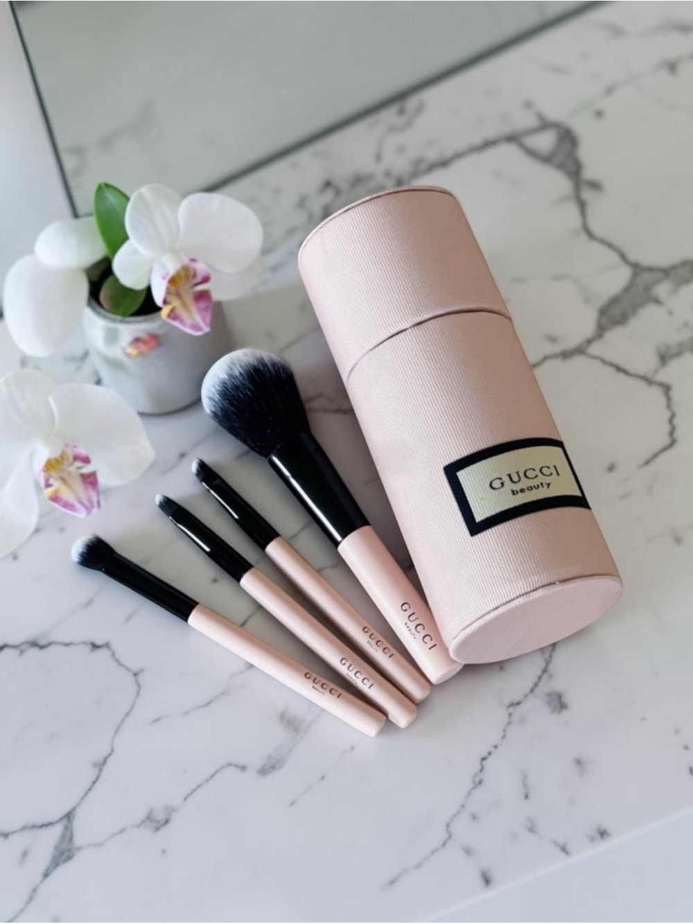 Gucci Beauty Makeup Brush Set w Travel Case Pink 5 Pc NWT